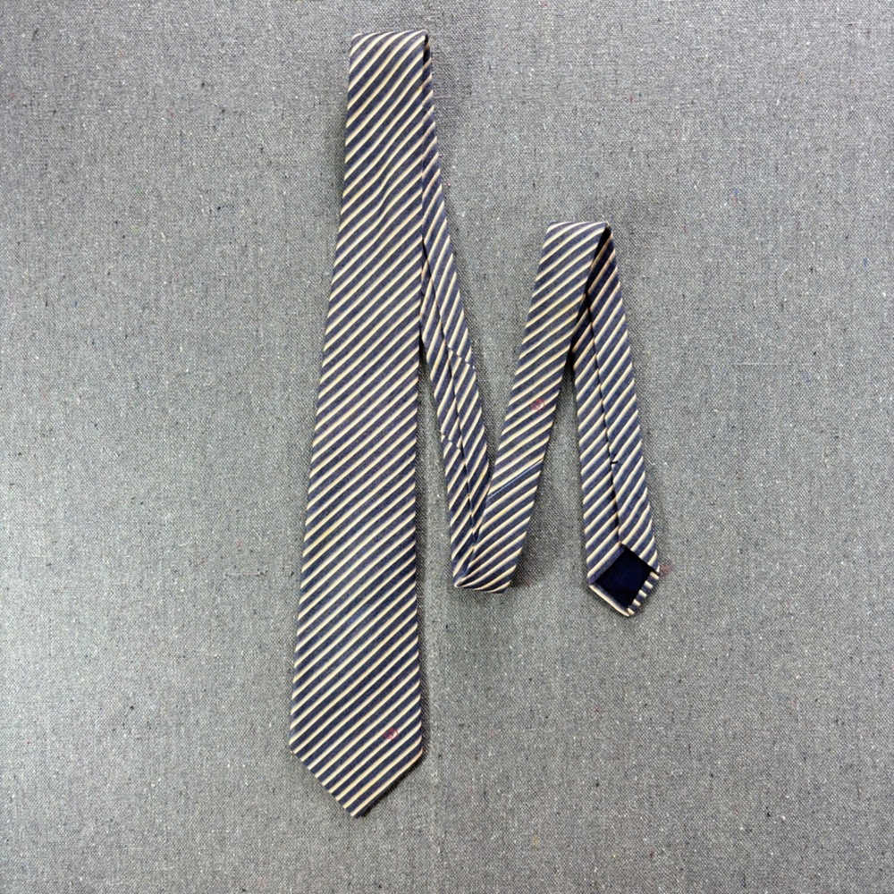 Gucci Mens Silk Linen Striped Necktie Blue Yellow Made in Italy